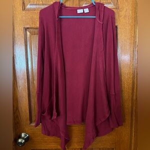 Chico’s Zenergy 2 (L) Red Waffle Knit Open Hooded Cardigan Sweater With Pockets